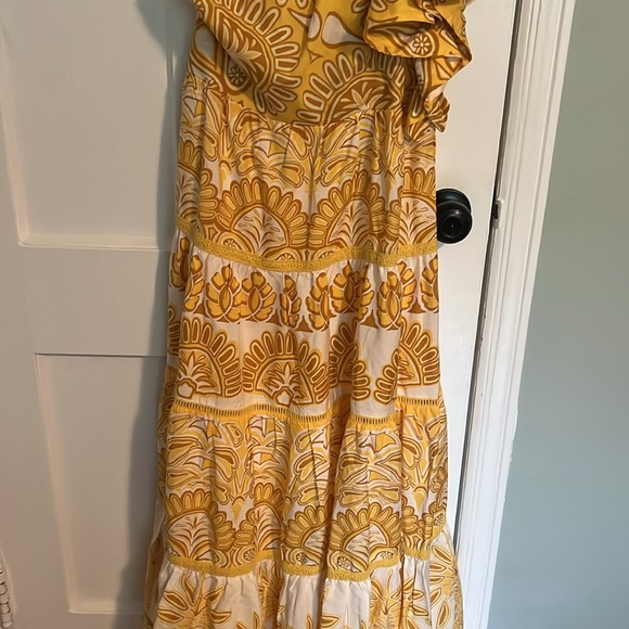 ‼️LAST CHANCE - Farm Rio Ainika tapestry yellow one shoulder maxi dress - Picture 5 of 10